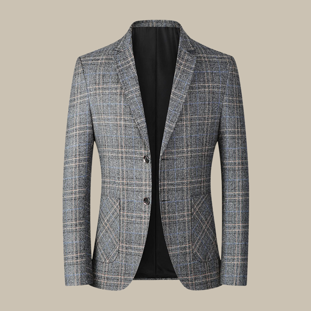 Men’s Vintage Checked Blazer – Classic Fit with Button Closure