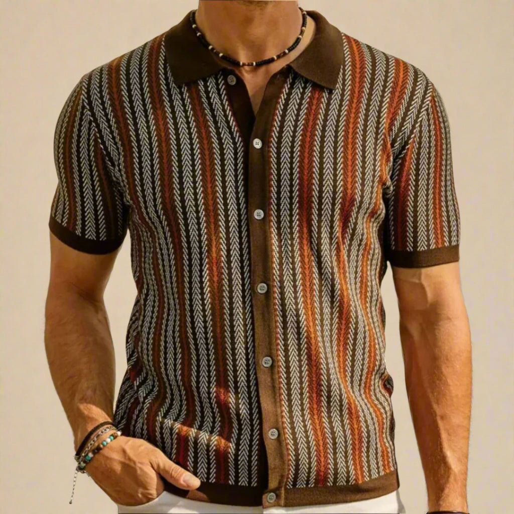 Men's Short Sleeve Shirts - Stylish Knitted Shirt with Collar