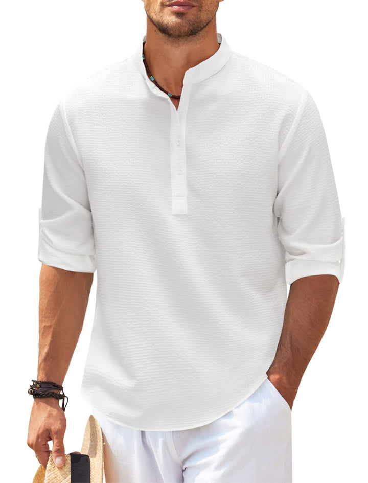 Men's Premium Mandarin Collar Shirt for Stylish Summer Comfort