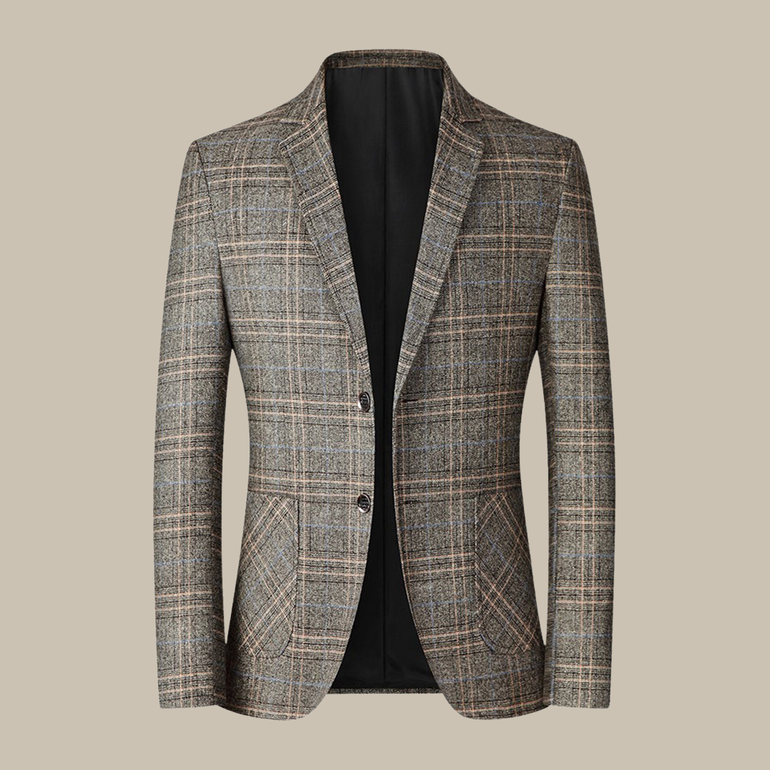 Men’s Vintage Checked Blazer – Classic Fit with Button Closure