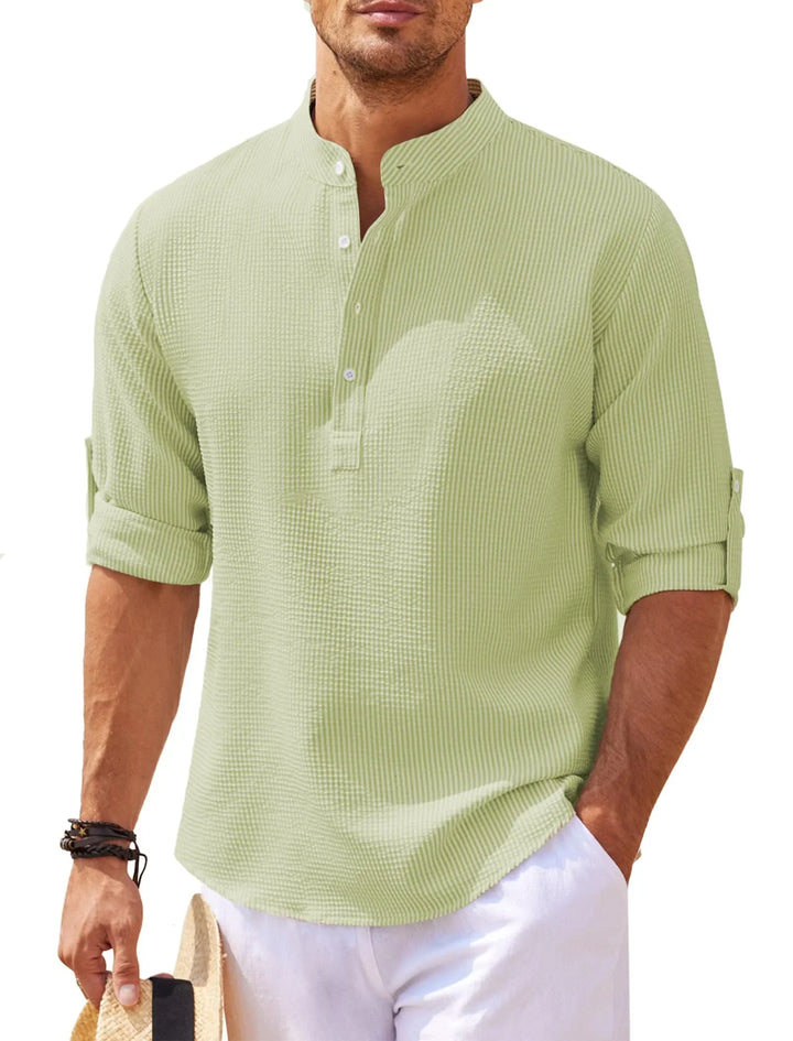 Men's Premium Mandarin Collar Shirt for Stylish Summer Comfort