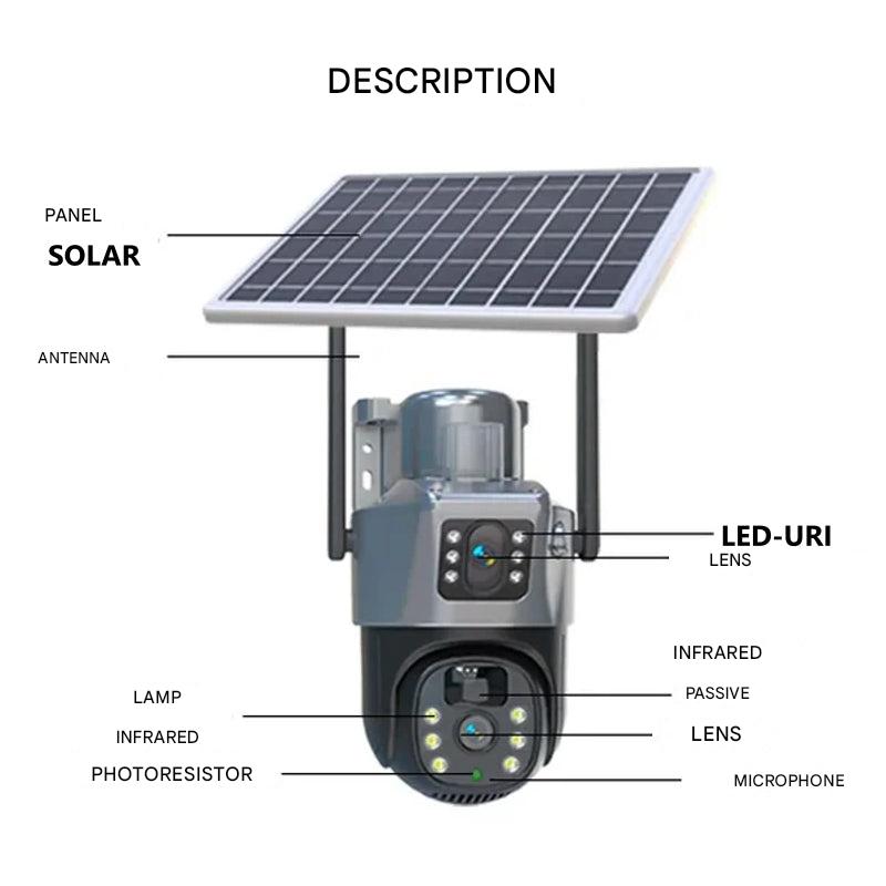 DualGuard 4K Wireless Security Camera with Solar Panel - 4K Ultra HD, 10x Zoom, 360° View, Night Vision, Two-Way Audio, IP66 Weatherproof
