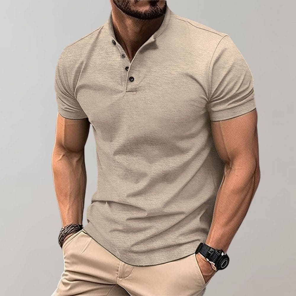 Men's Casual V-Neck T-Shirt with Button Detail