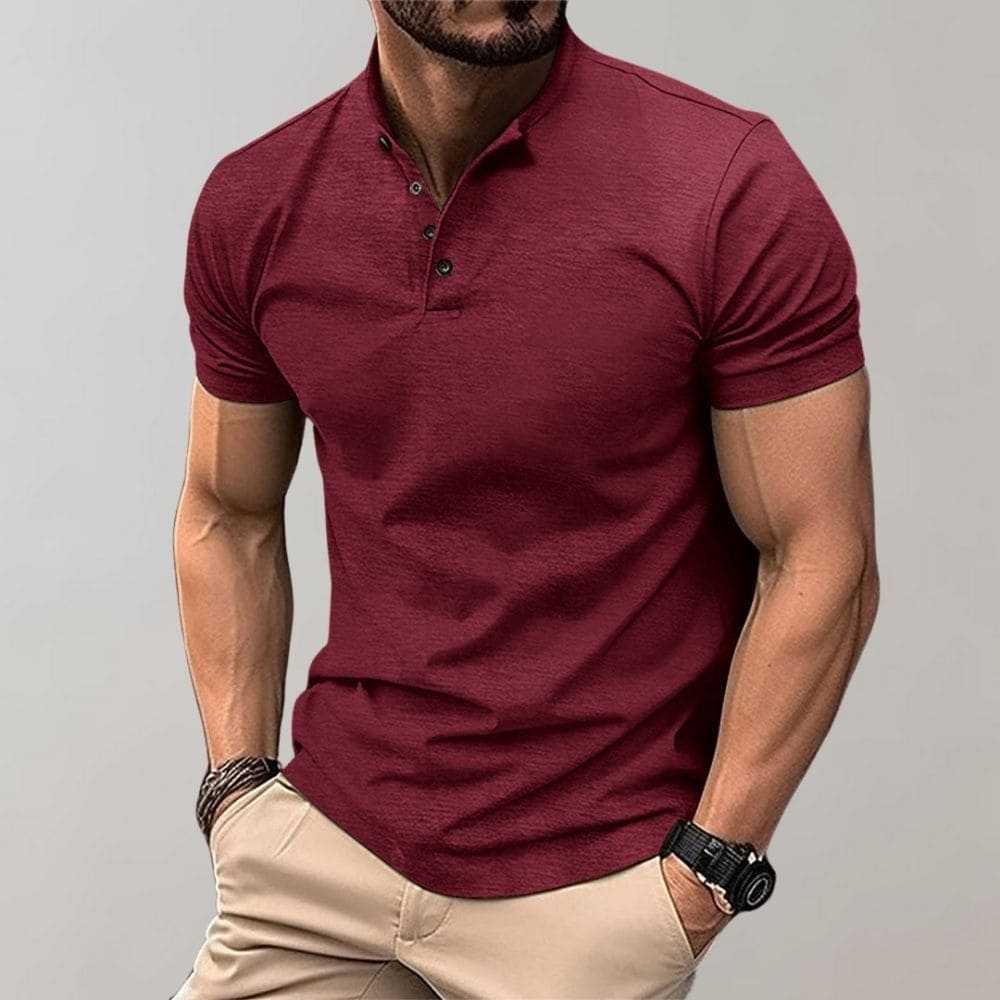 Men's Casual V-Neck T-Shirt with Button Detail