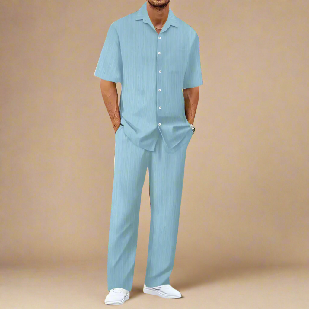 Men's Casual Two-Piece Summer Set With Shirt and Trousers