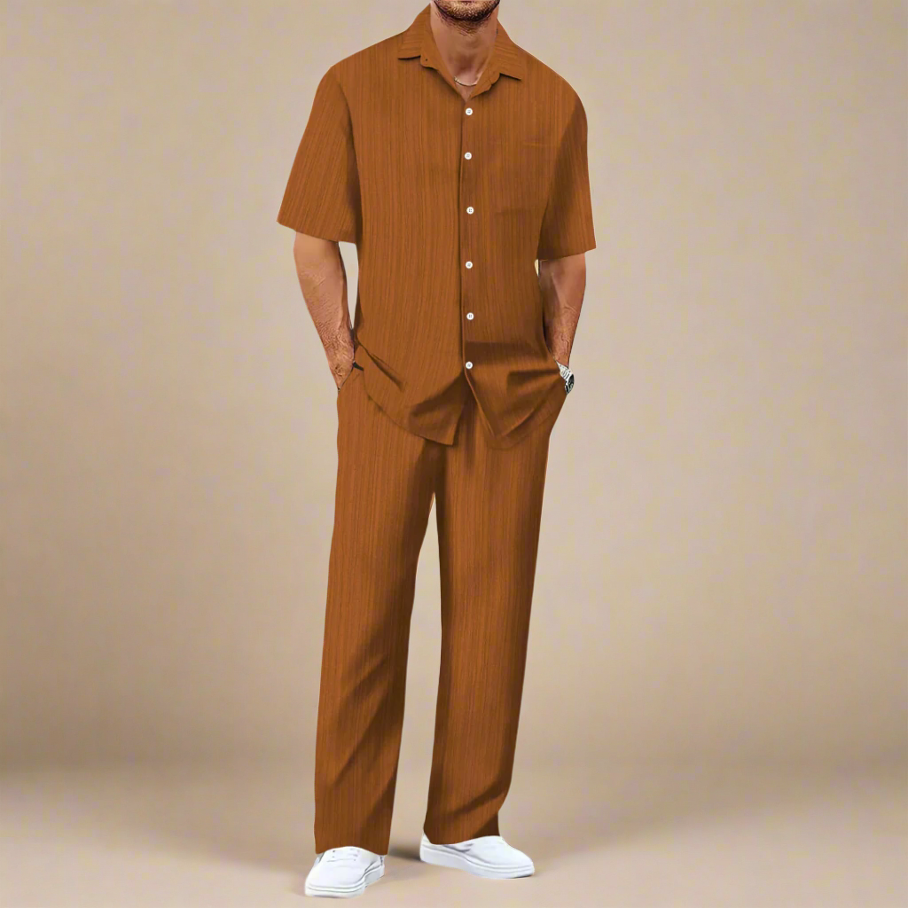 Men's Casual Two-Piece Summer Set With Shirt and Trousers