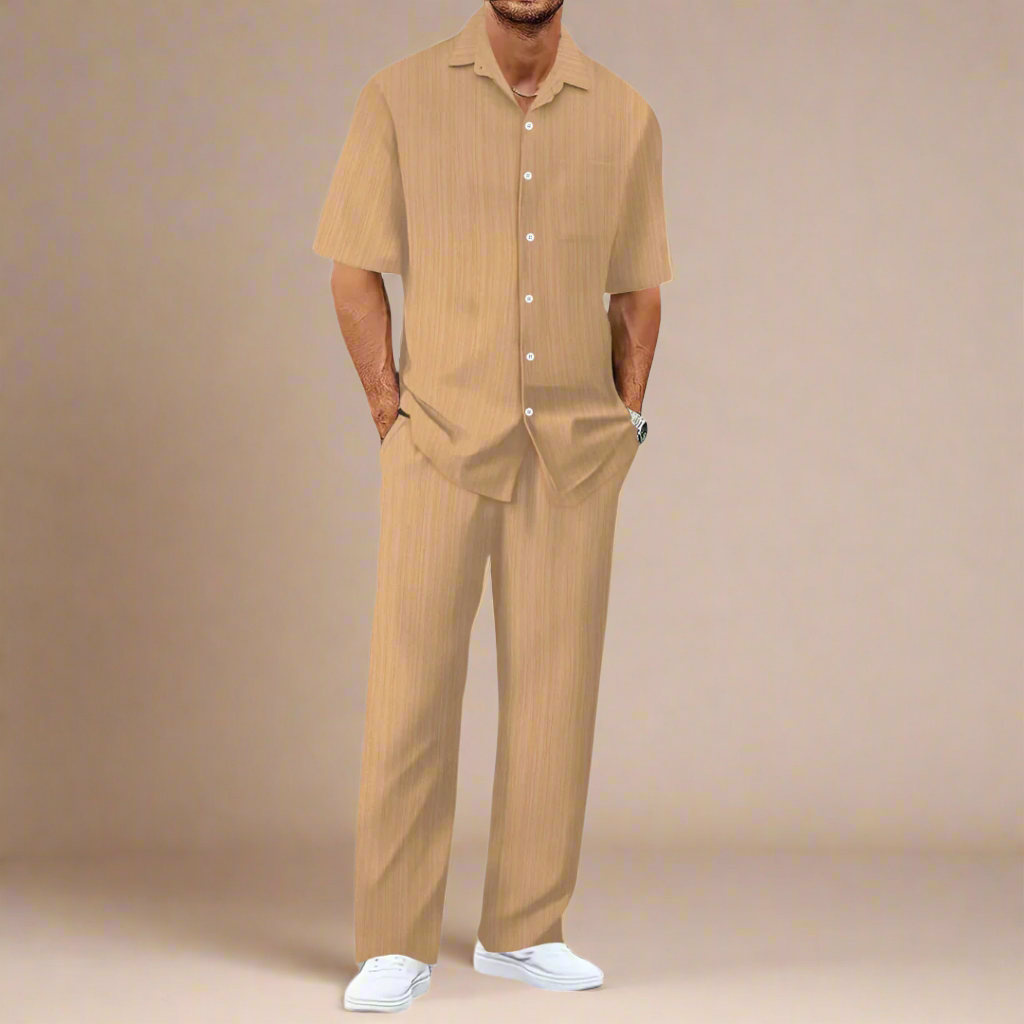 Men's Casual Two-Piece Summer Set With Shirt and Trousers