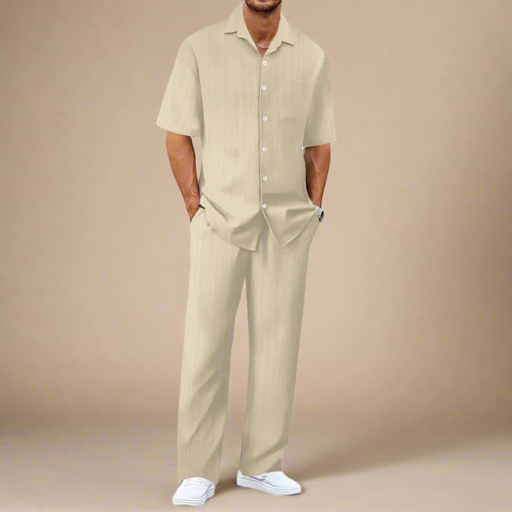 Men's Casual Two-Piece Summer Set With Shirt and Trousers