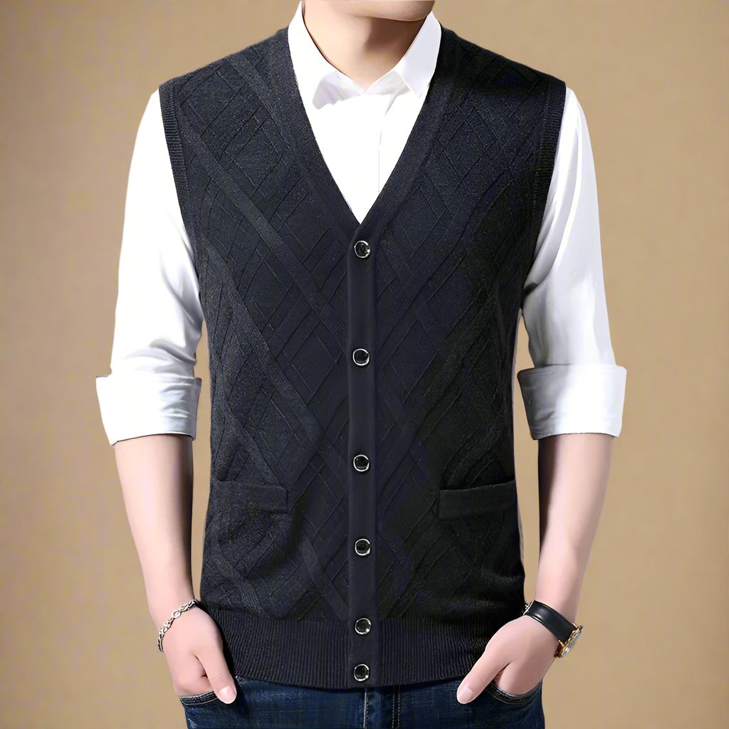 Cardigan | Casual Sleeveless Spencer Cardigan with Buttons for Men