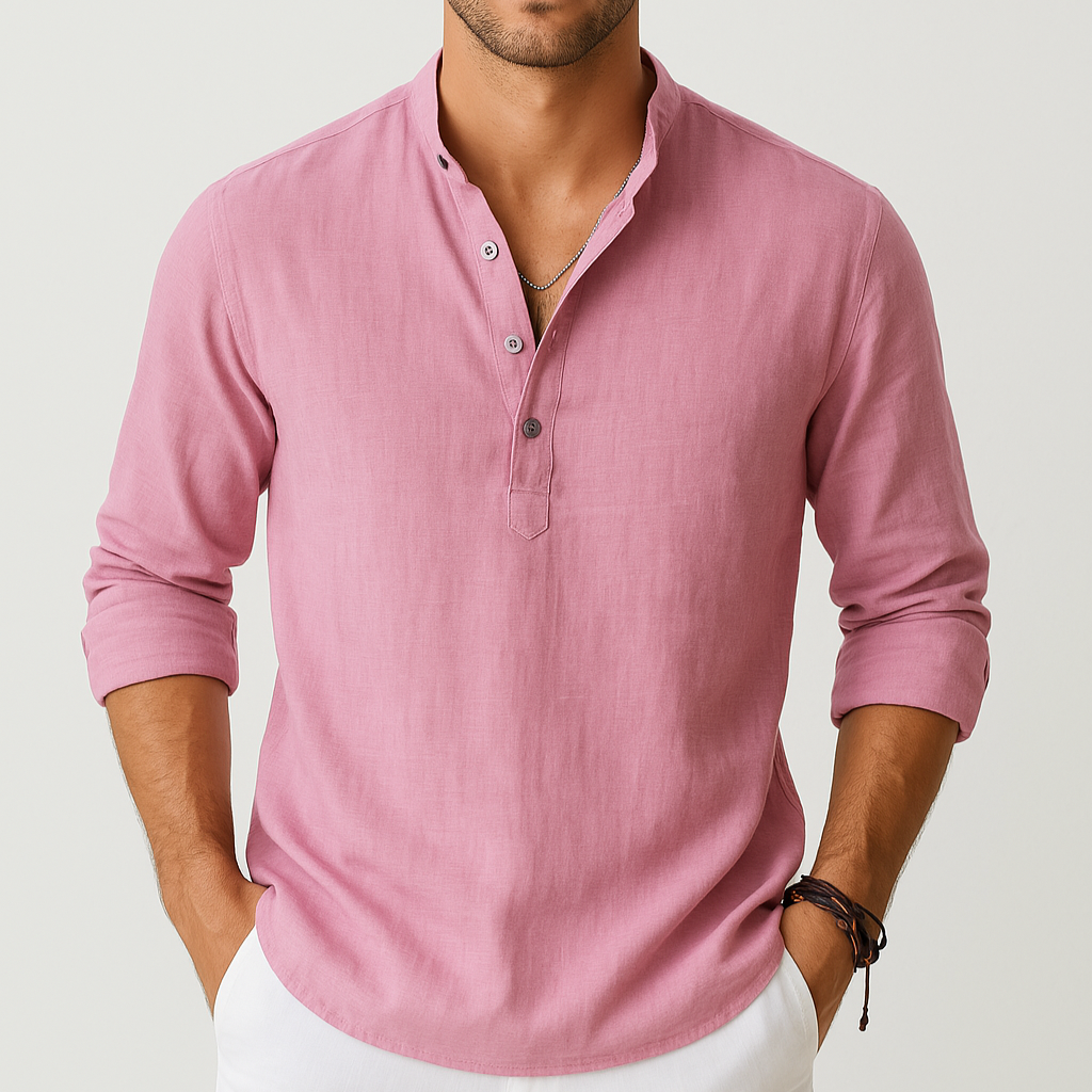 Men's Linen Look Summer Shirt – Lightweight V-Neck Shirt for Summer