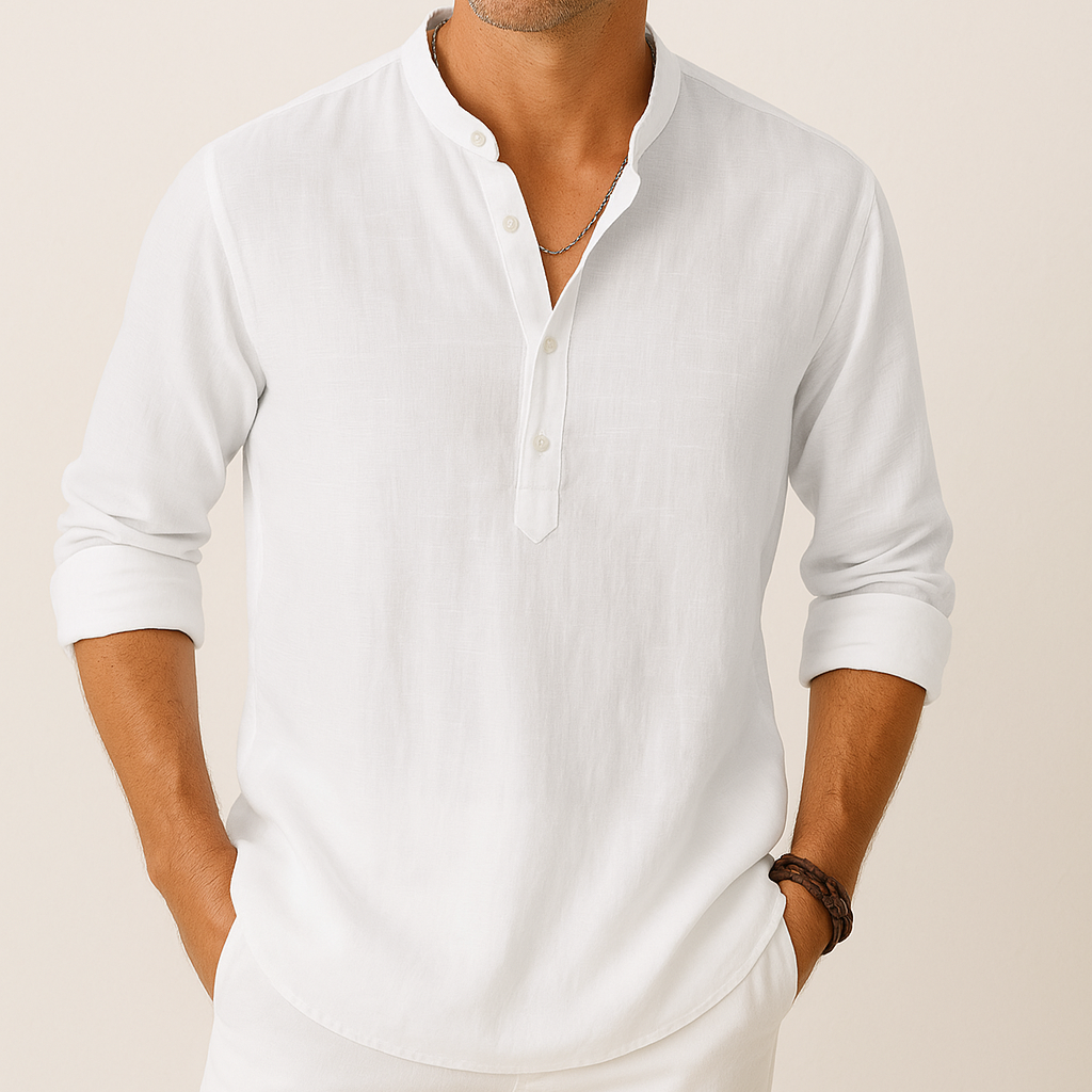 Men's Linen Look Summer Shirt – Lightweight V-Neck Shirt for Summer