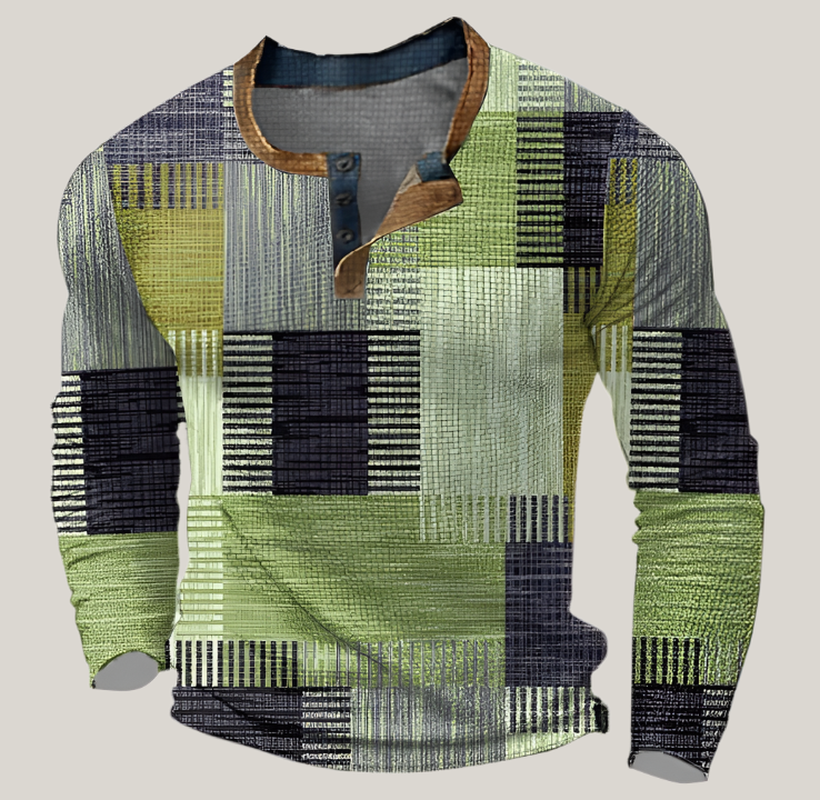 Henley Pullover | Patchwork Vintage Summer Knit Jumper Multi-Coloured for Men