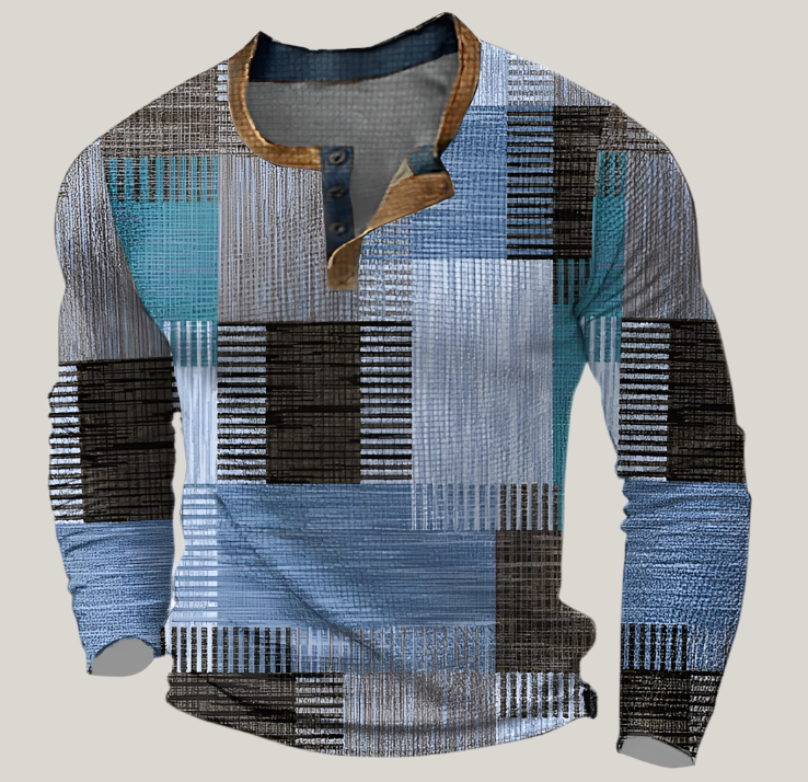 Henley Pullover | Patchwork Vintage Summer Knit Jumper Multi-Coloured for Men