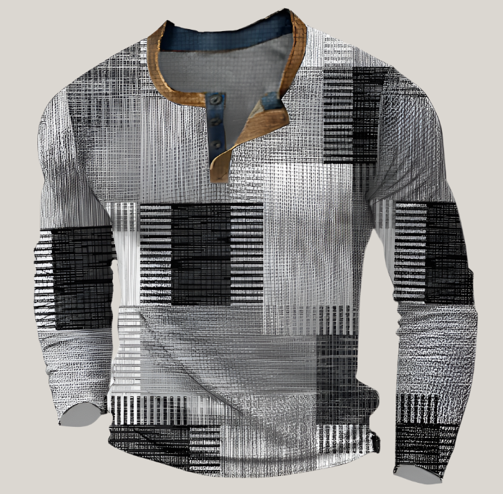 Henley Pullover | Patchwork Vintage Summer Knit Jumper Multi-Coloured for Men
