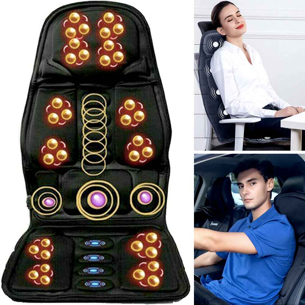 RelaxMax - Massage-Sitzkissen mit 8 Intensitäten und beheizbarem Nackenkissen – Perfekt für Auto & Zuhause
