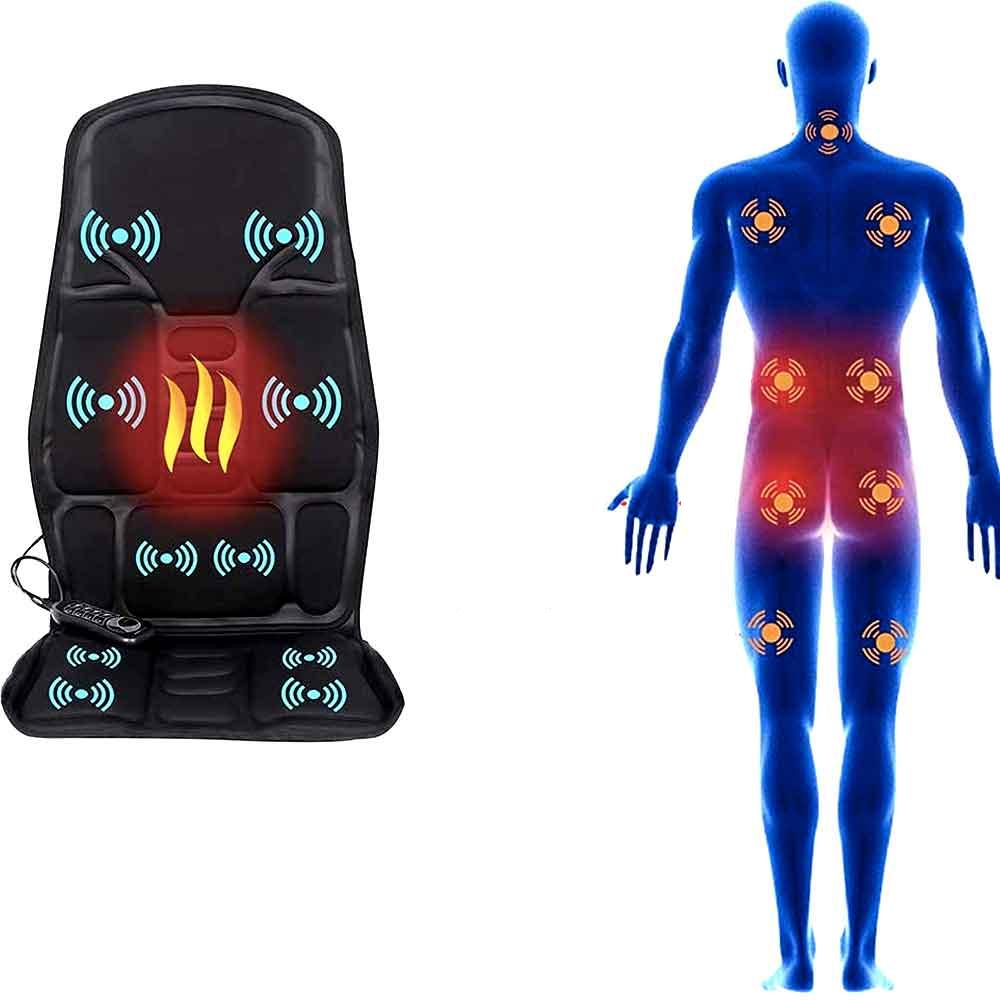 RelaxMax - Massage-Sitzkissen mit 8 Intensitäten und beheizbarem Nackenkissen – Perfekt für Auto & Zuhause
