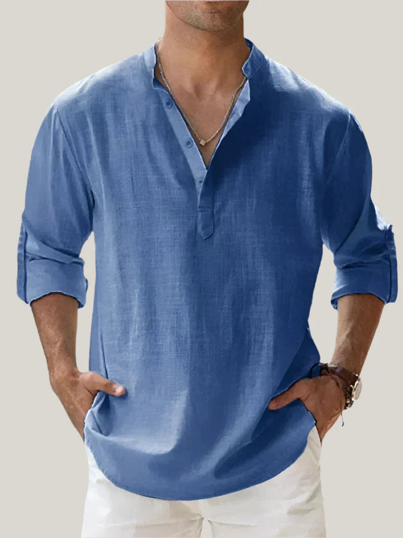 Massimo Summer Shirt | Classic Long Sleeve Shirt in Linen-Look