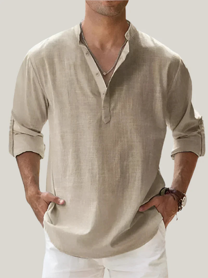 Massimo Summer Shirt | Classic Long Sleeve Shirt in Linen-Look