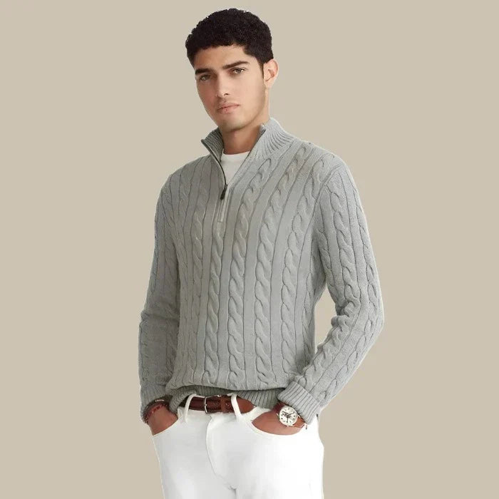 Broni Sweater | Stylish Soft Ribbed Men's Sweater with V-Neck and Zipper