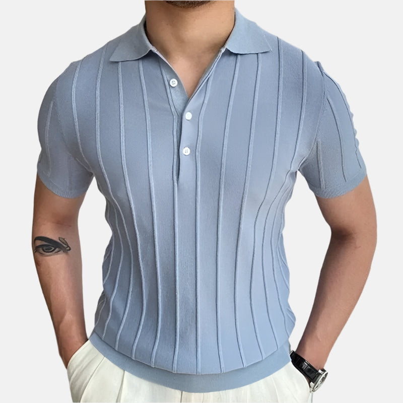 Men's Classic Striped Short Sleeve Polo Shirt with Premium Cotton Comfort