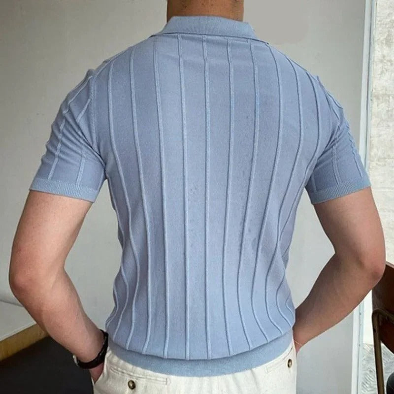 Men's Classic Striped Short Sleeve Polo Shirt with Premium Cotton Comfort