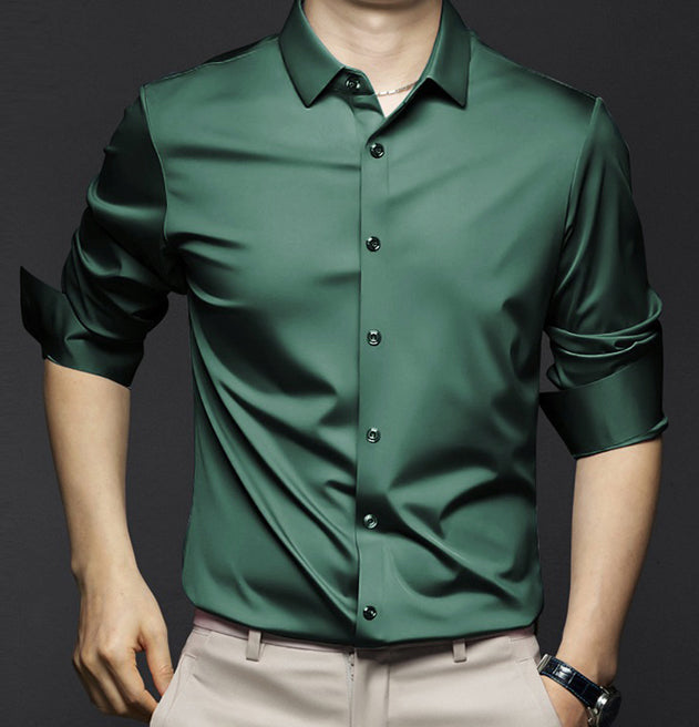 Men's Non-Iron Stretch Shirt – Smart Casual Long Sleeve Shirt for Autumn