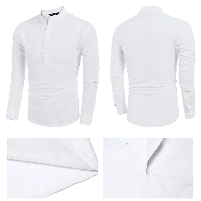 Men's Classic V-Neck Shirt with Stylish Mandarin Collar for Summer Wear