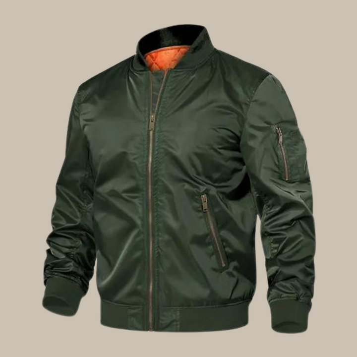 Men's Quilted Jacket - Stylish Bomber Jacket with Zipper