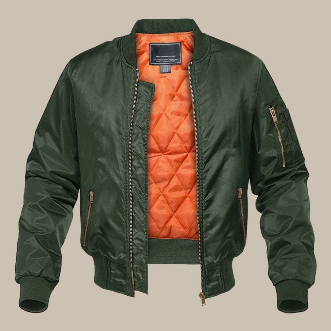 Men's Quilted Jacket - Stylish Bomber Jacket with Zipper