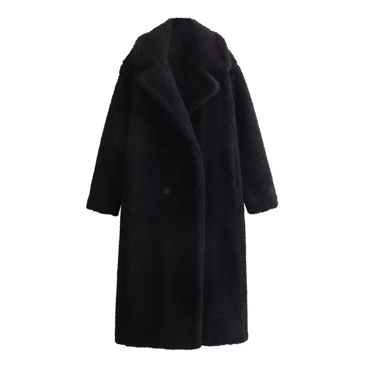 Women's Long Fleece Jacket for Cold Days - Stylish Stand Collar Winter Coat