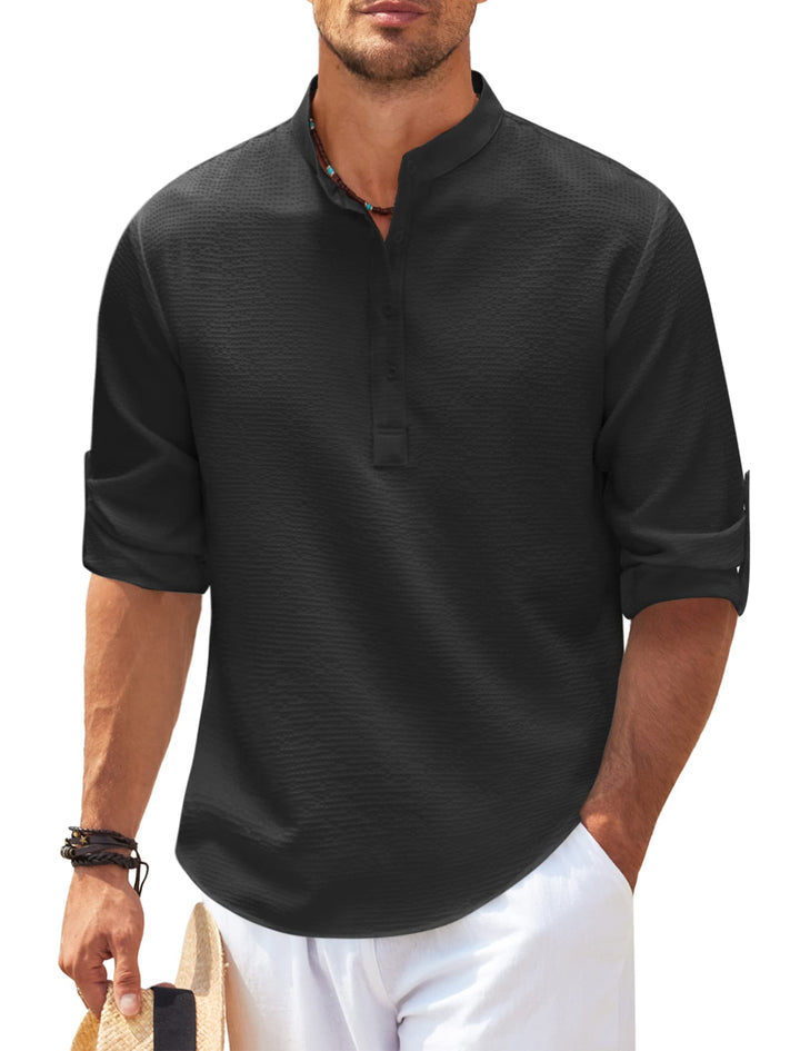 Men's Premium Mandarin Collar Shirt for Stylish Summer Comfort