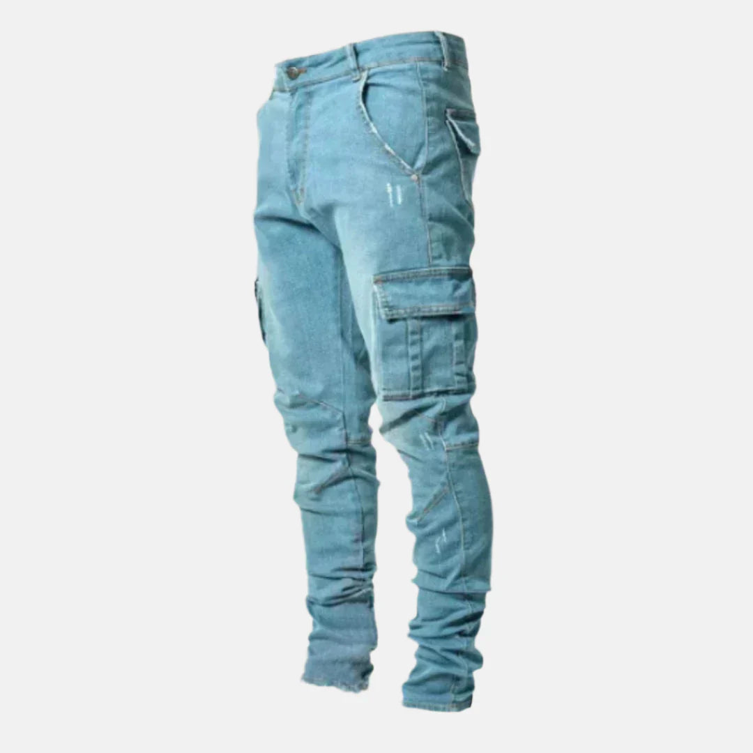 Men's Premium Casual Slim Fit Stretch Cargo Jeans with Multiple Pockets