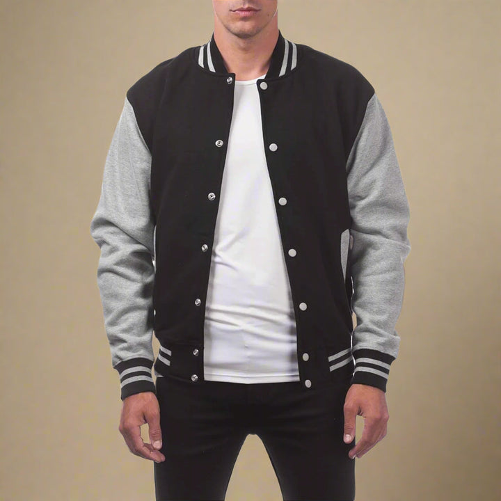 Men's Sportive Mid-season Varsity Bomber Jacket With Button Closure