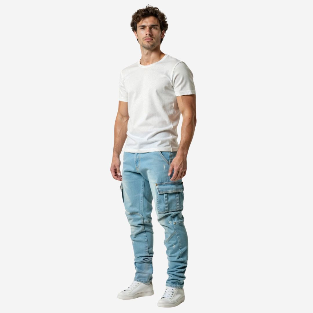Men's Premium Stretch Cargo Jeans with Multiple Utility Pockets