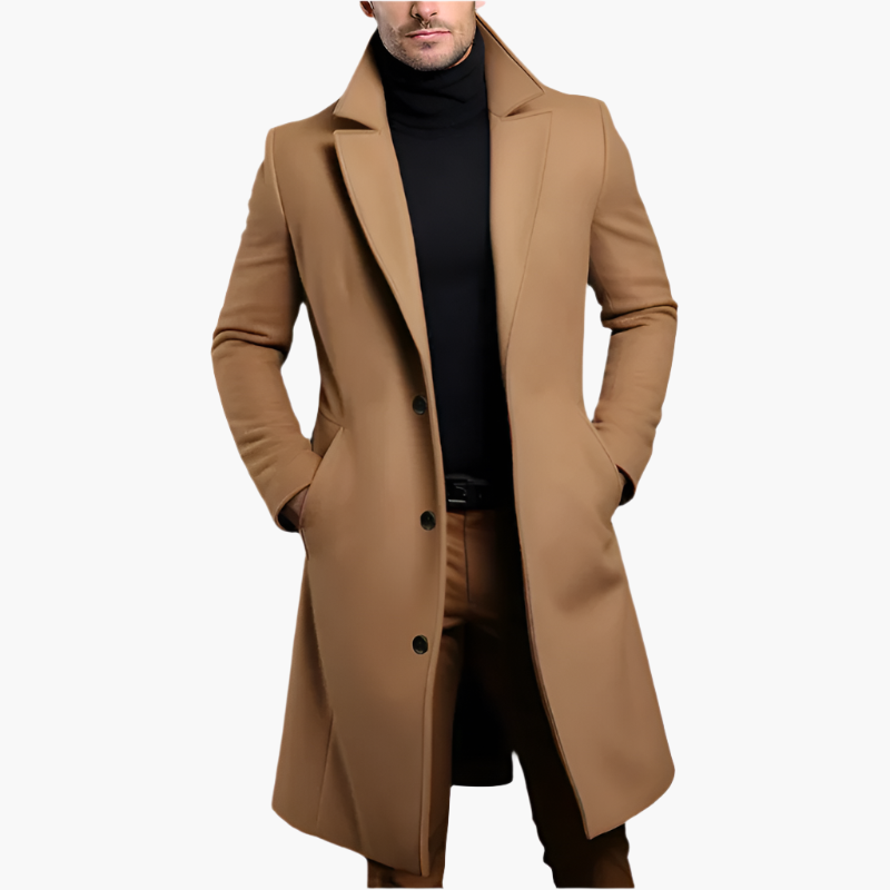 Men's Long Wool Coat – Waterproof Autumn Overcoat for Smart & Casual Wear