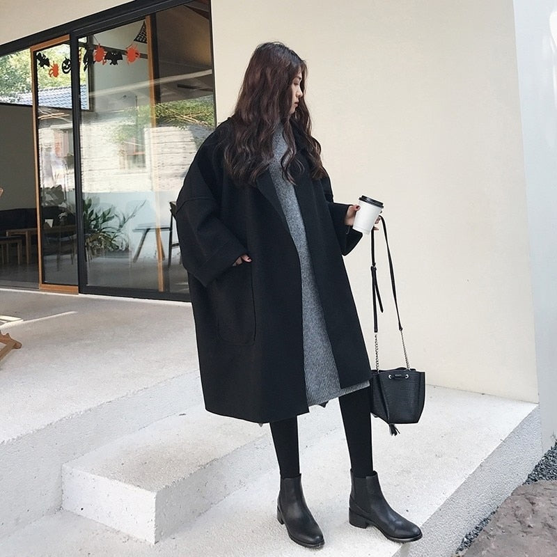 Andrea Coat: Vintage-Inspired Long Wool-Look Trench Coat for Women - Timeless Oversized Style