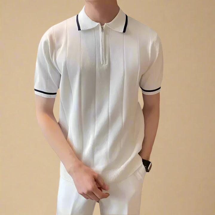 Men's Casual Knitted Zip Polo Shirt For Summer