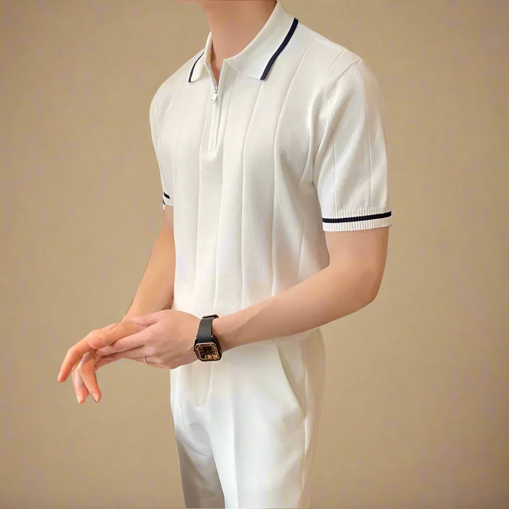 Men's Casual Knitted Zip Polo Shirt For Summer