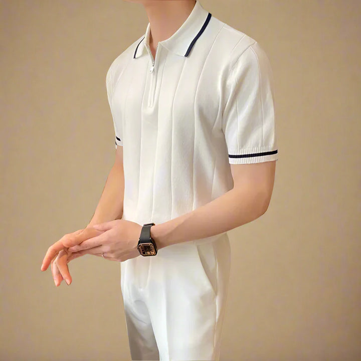 Men's Casual Knitted Zip Polo Shirt For Summer