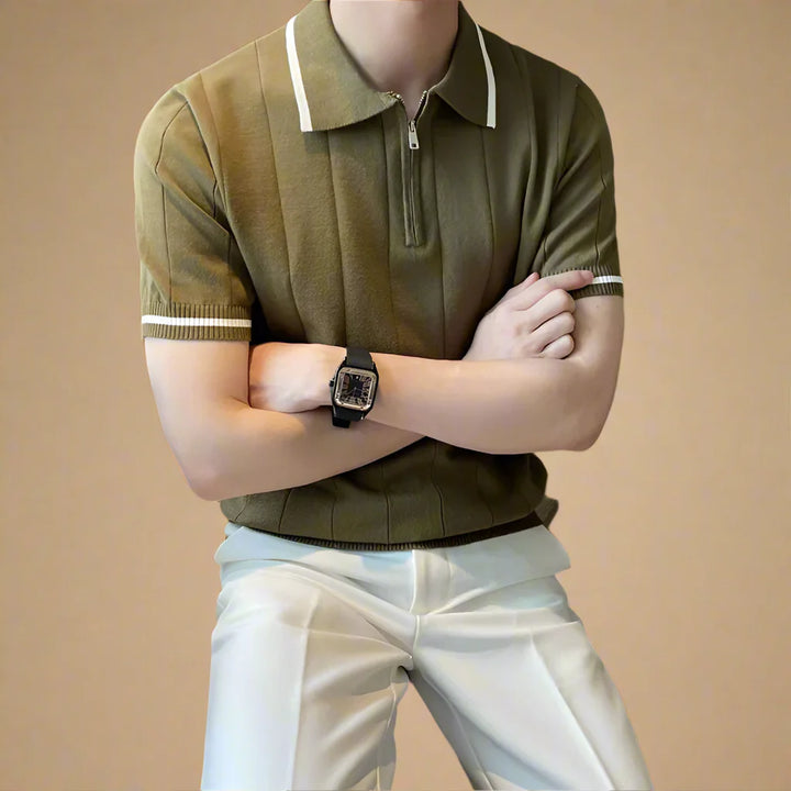 Men's Casual Knitted Zip Polo Shirt For Summer