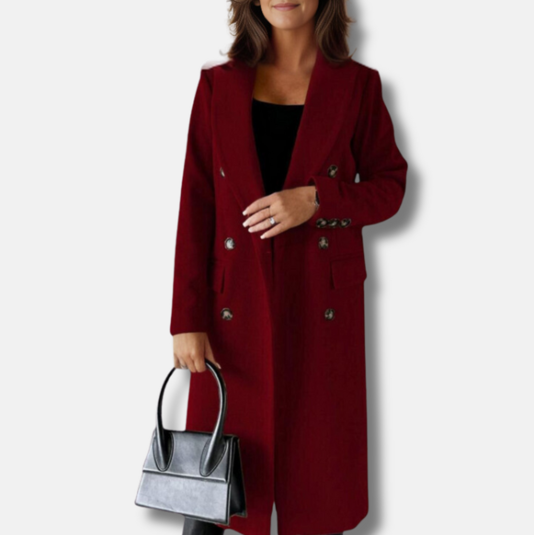 Elegant Women's Wool Coat - Timeless Double-Breasted Long Coat for Autumn & Winter