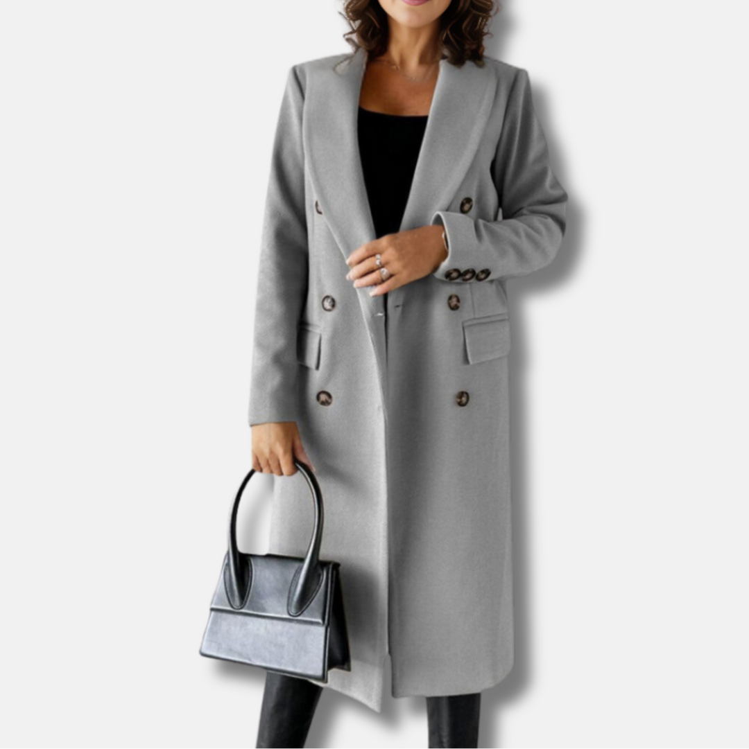 Elegant Women's Wool Coat - Timeless Double-Breasted Long Coat for Autumn & Winter