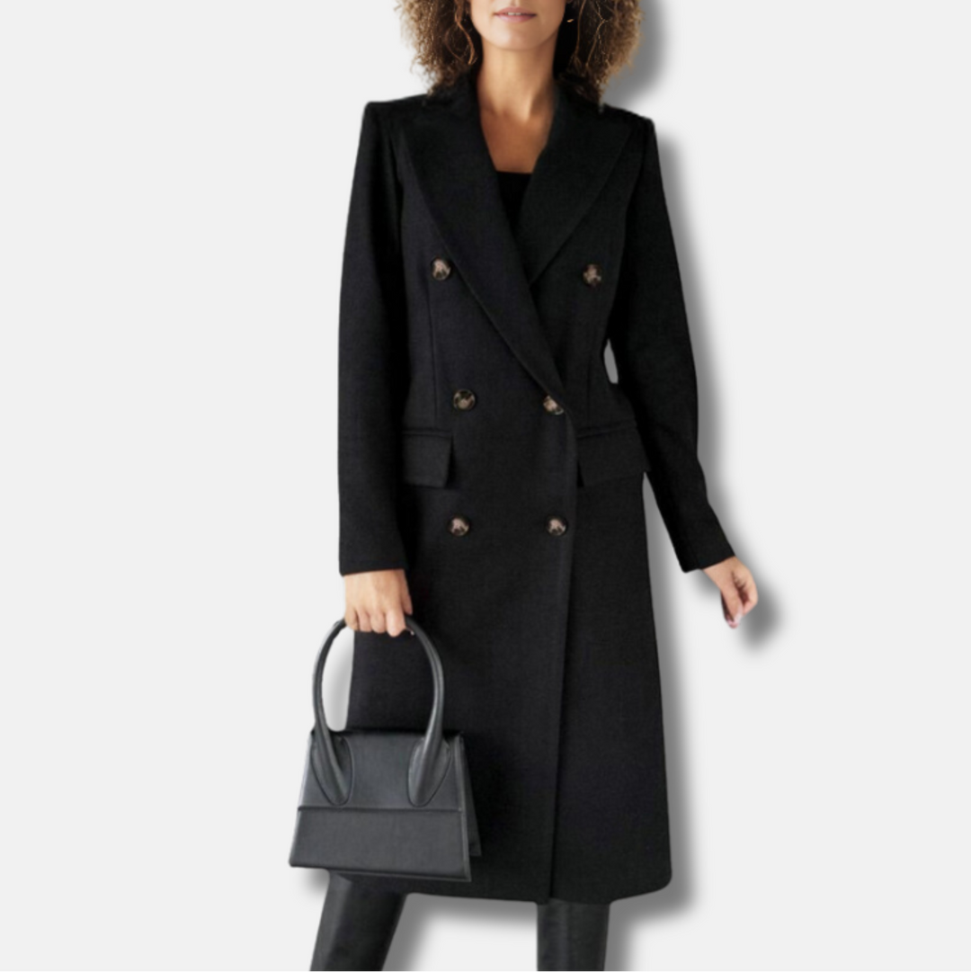 Elegant Women's Wool Coat - Timeless Double-Breasted Long Coat for Autumn & Winter
