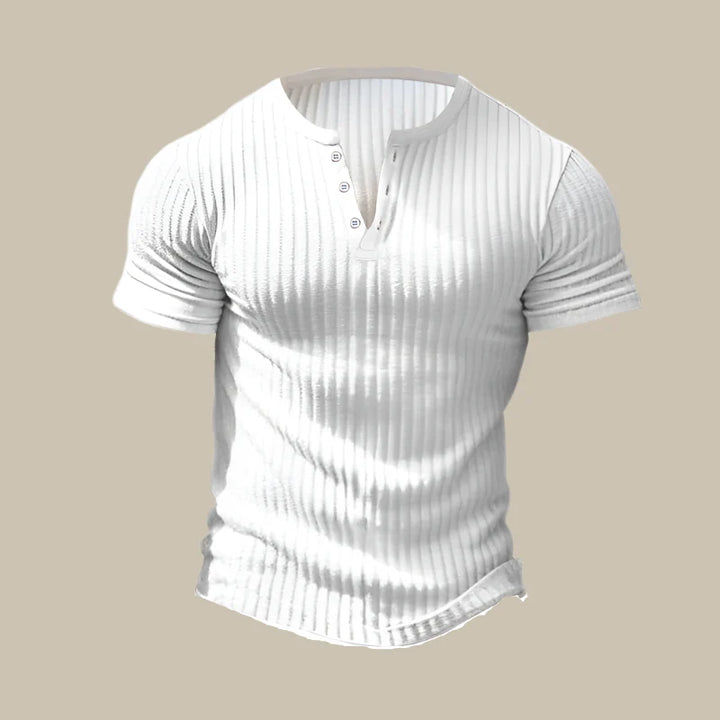 Men’s Casual Ribbed Henley T-shirt For Summer