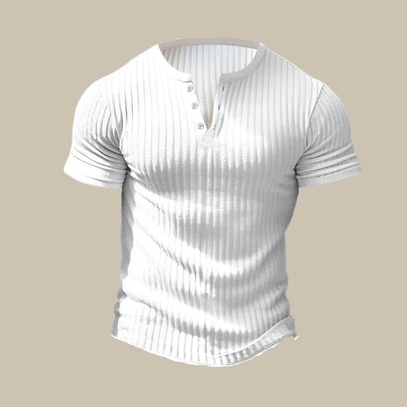 Men’s Casual Ribbed Henley T-shirt For Summer