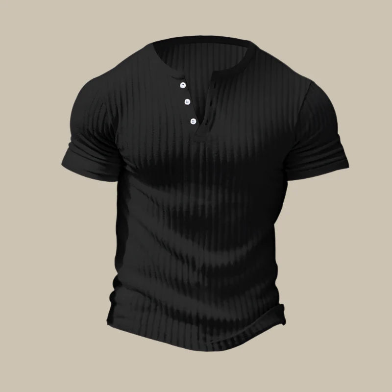 Men’s Casual Ribbed Henley T-shirt For Summer