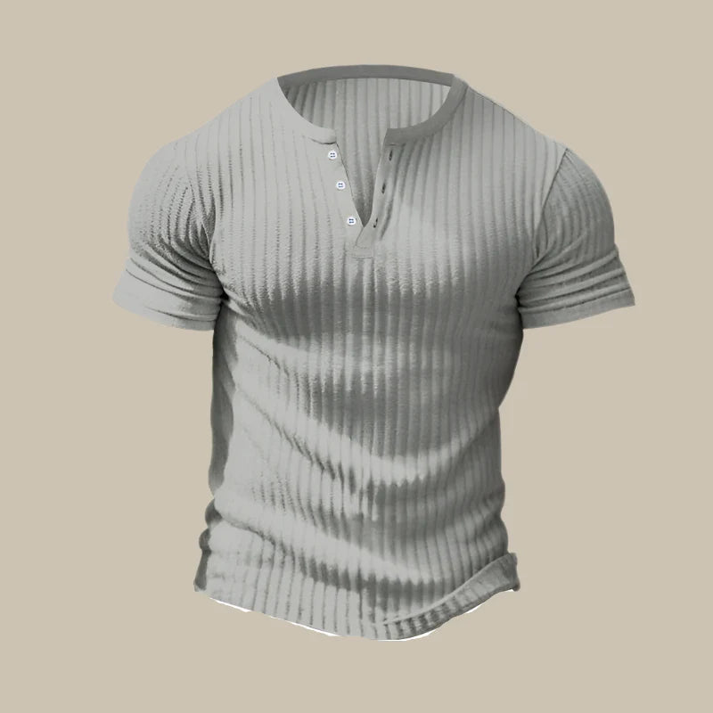 Men’s Casual Ribbed Henley T-shirt For Summer