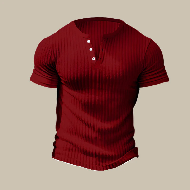 Men’s Casual Ribbed Henley T-shirt For Summer