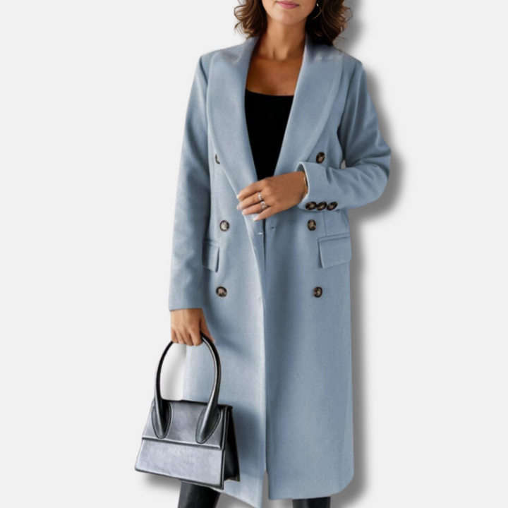 Elegant Women's Wool Coat - Timeless Double-Breasted Long Coat for Autumn & Winter