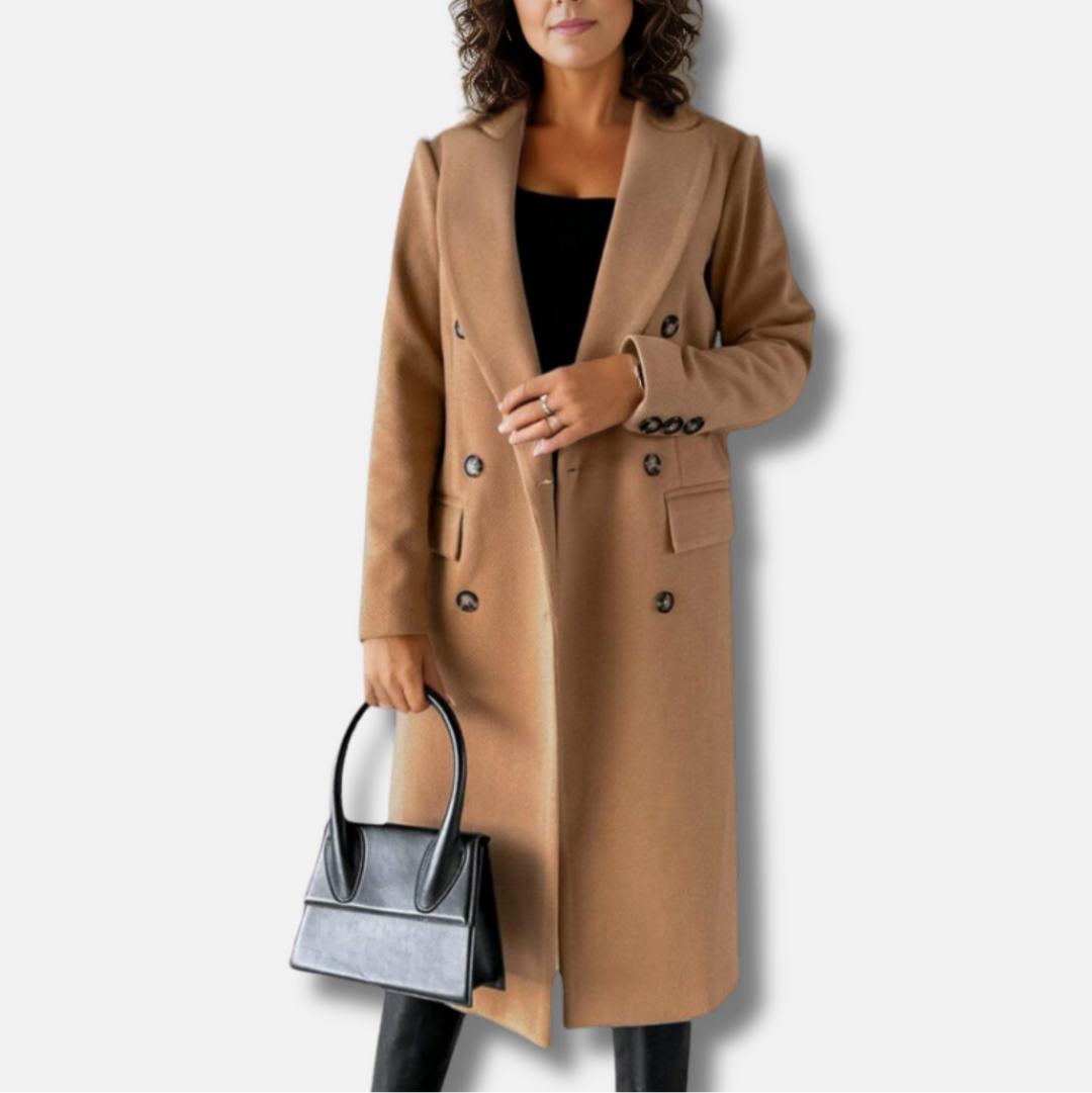 Elegant Women's Wool Coat - Timeless Double-Breasted Long Coat for Autumn & Winter